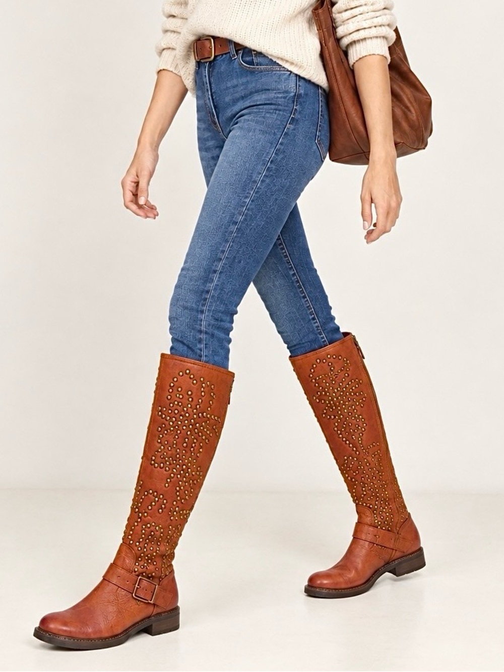 LUCA STEFANI Leather Studded Knee High Riding Boots Terracotta Size 36 / US 5.5